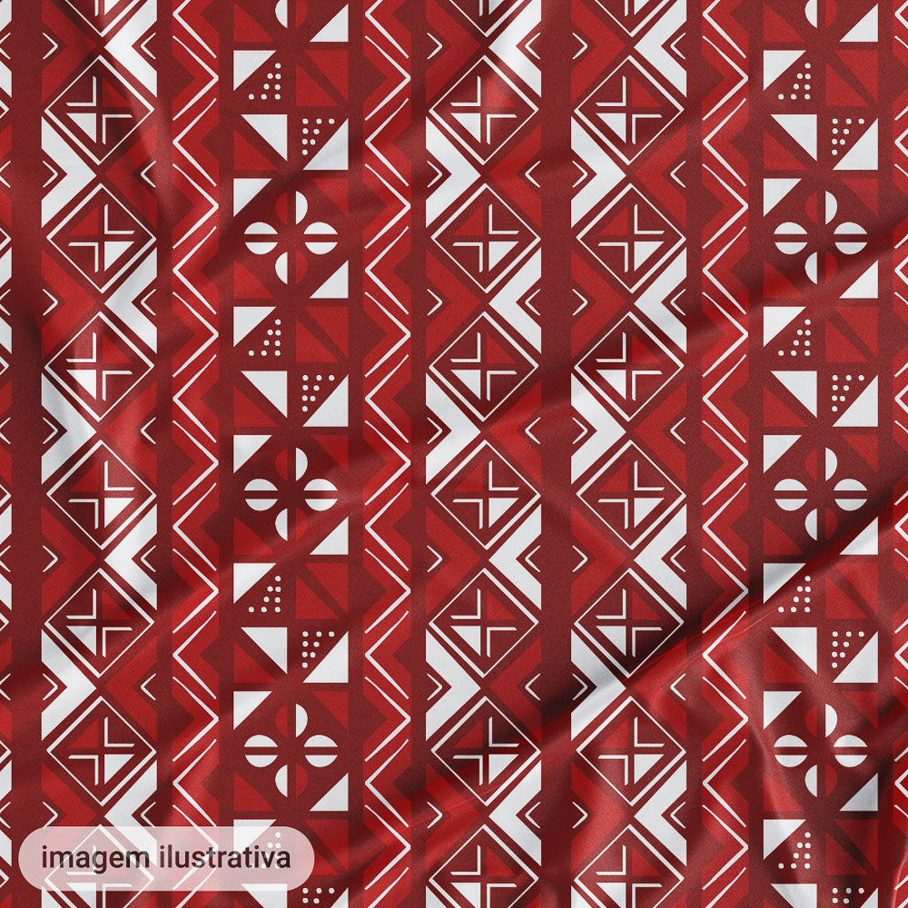 Oxford Digital Étnico Geométrico Vermelho e Branco