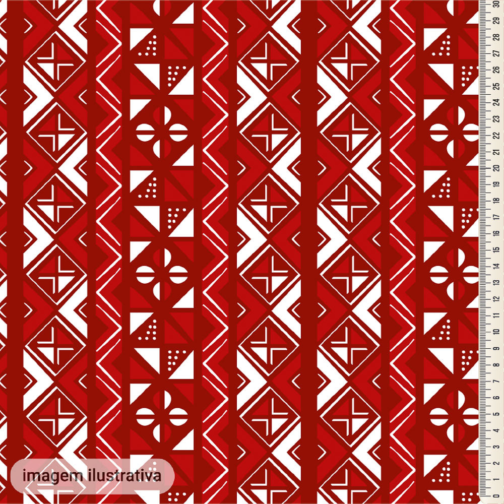 Oxford Digital Étnico Geométrico Vermelho e Branco