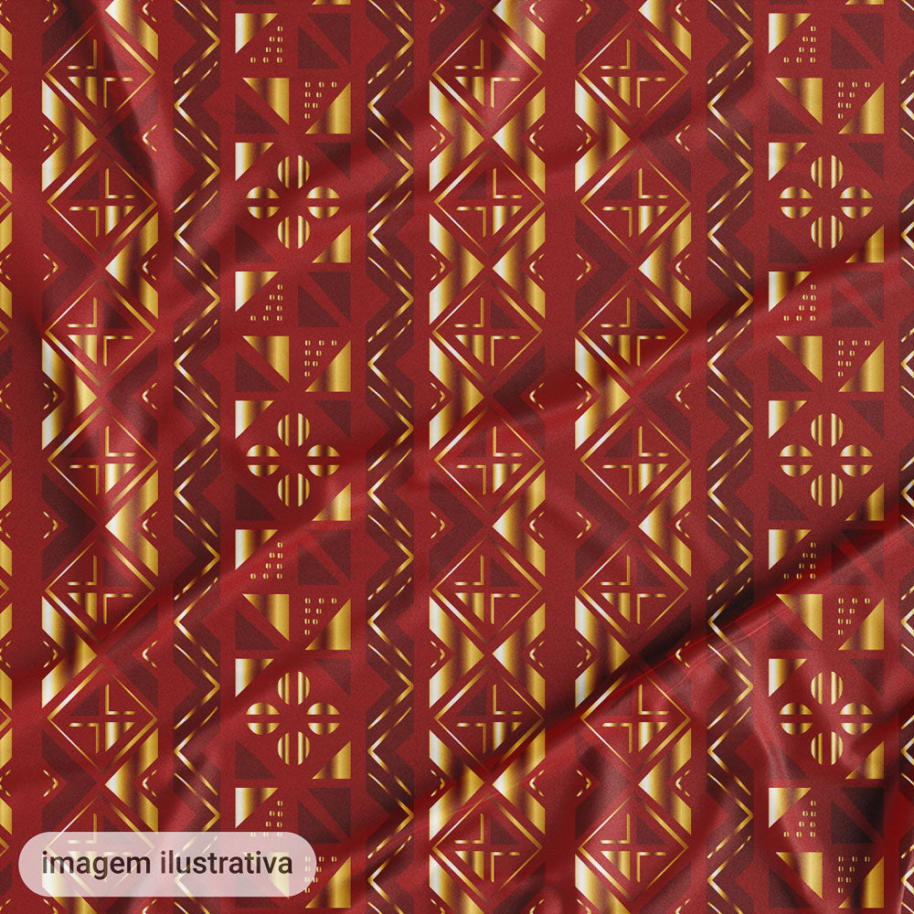 Oxford Digital Étnico Geométrico Vermelho e Dourado