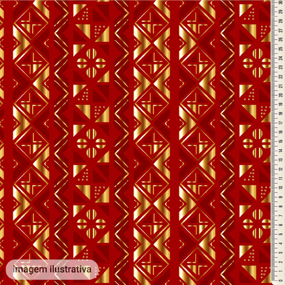 Oxford Digital Étnico Geométrico Vermelho e Dourado