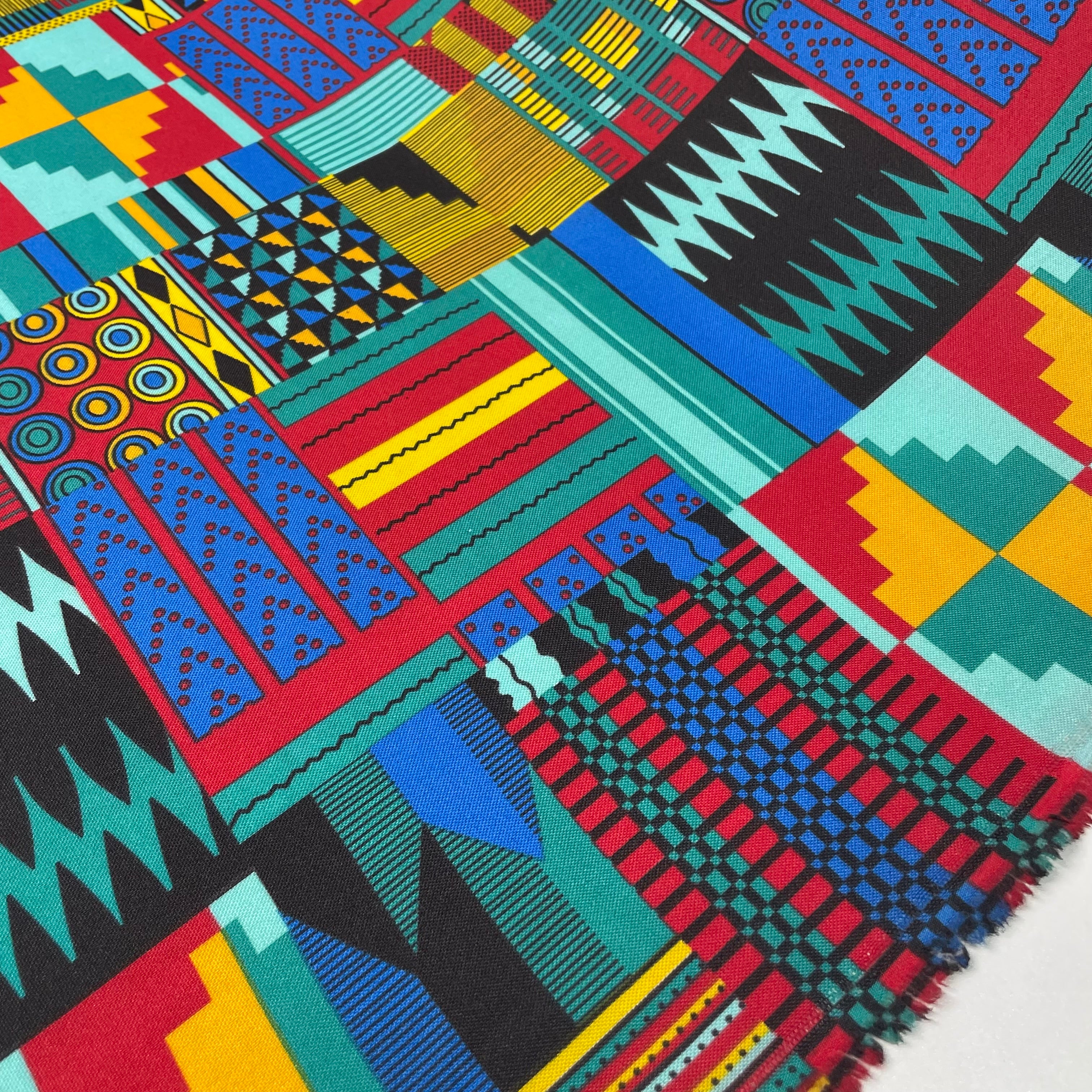 Oxford Étnico Patchwork Tribal Verde Água e Vermelho