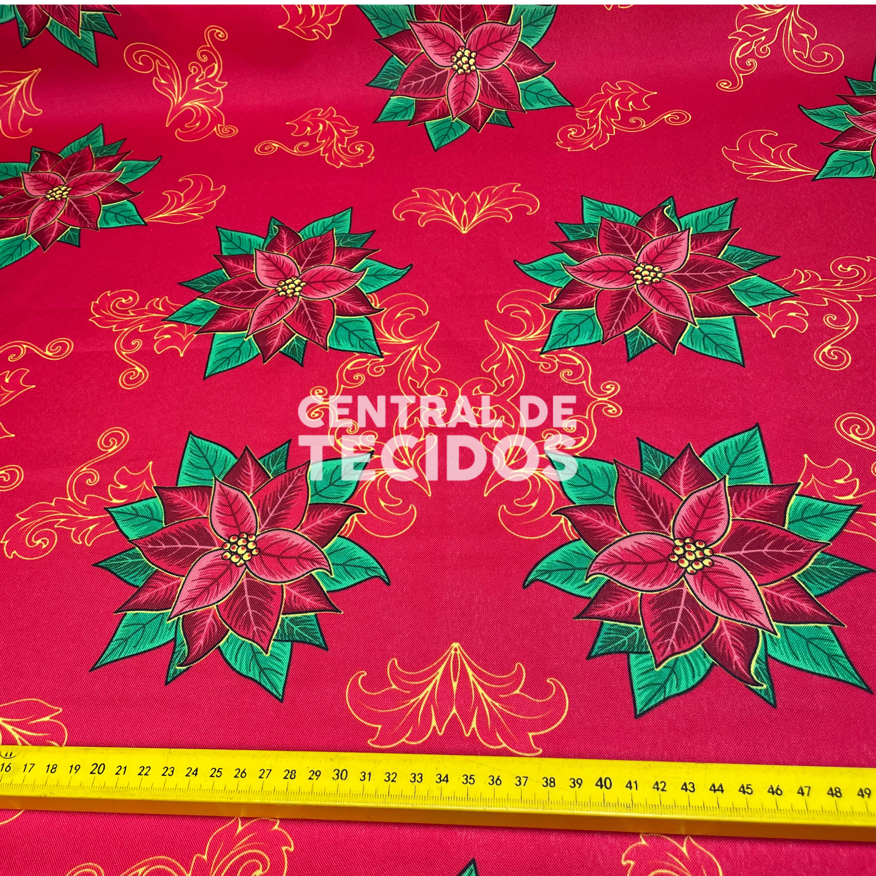 Oxford Natalino Vermelho Arabescos Dourados