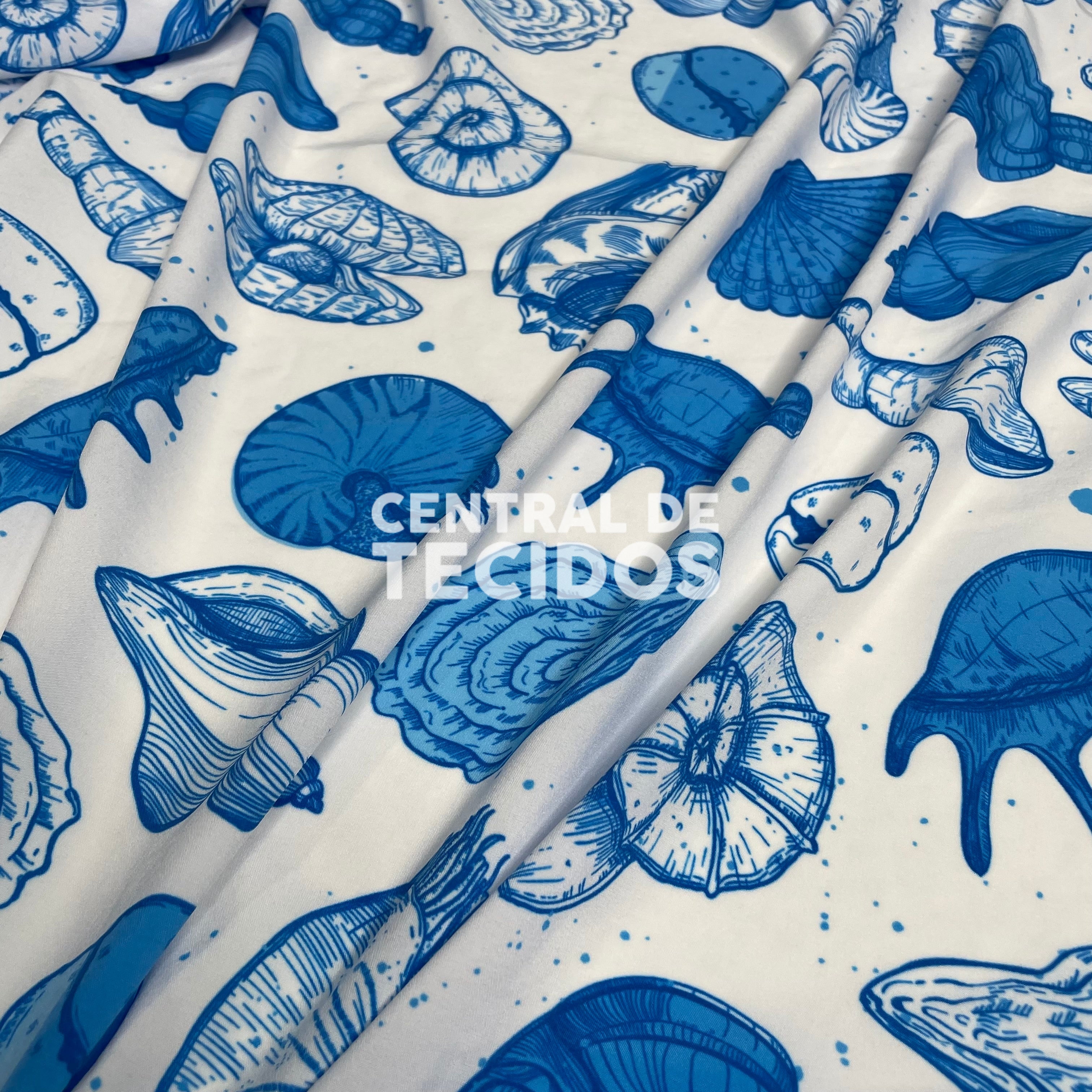 Toque de Seda Digital Conchas Azul Celeste