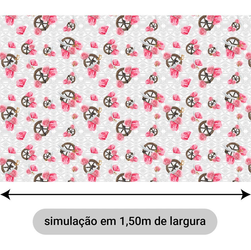 Oxford Digital Obá Espadas e Flores Rosa Fundo Branco