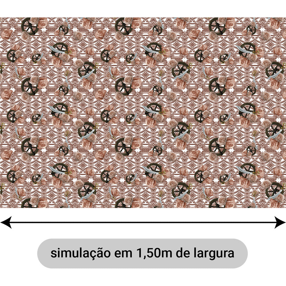 Oxford Digital Obá Espadas e Flores Rosa Fundo Marrom