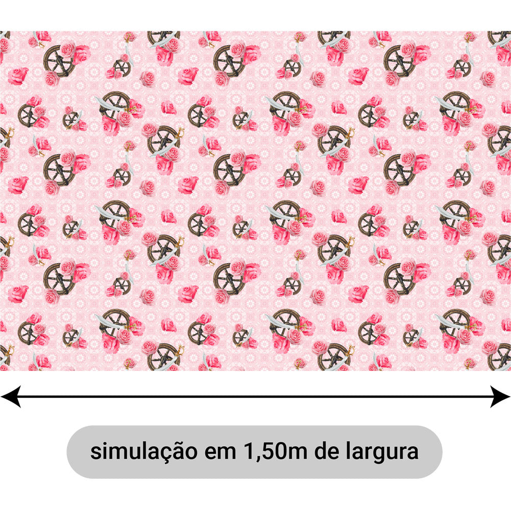 Oxford Digital Espadas e Flores Rosa Fundo Rosa Mandalas