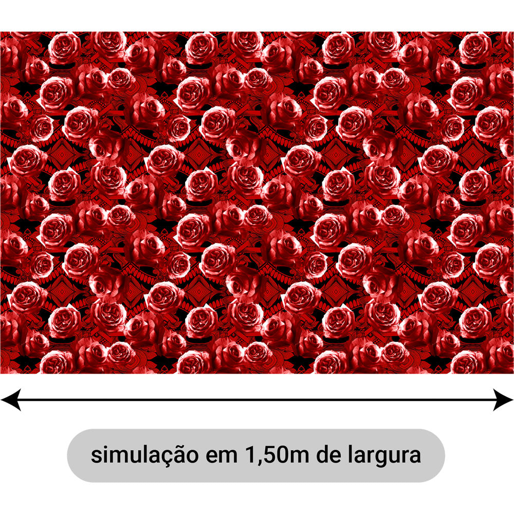 Oxford Digital Arabesco Rosas Vermelhas Fundo Preto