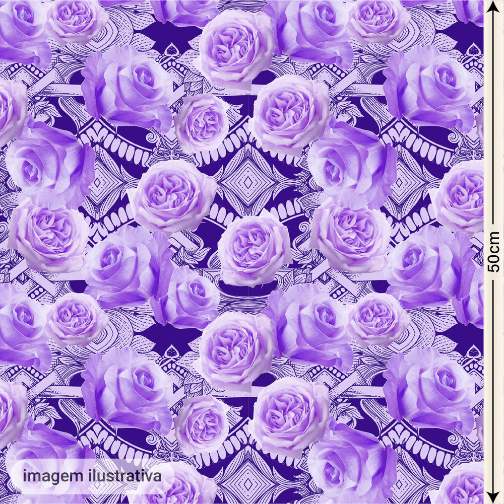 Oxford Digital Arabesco Rosas Roxas Fundo Roxo