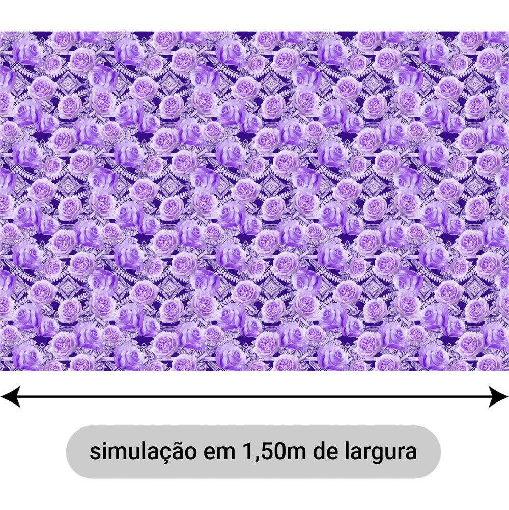 Oxford Digital Arabesco Rosas Roxas Fundo Roxo