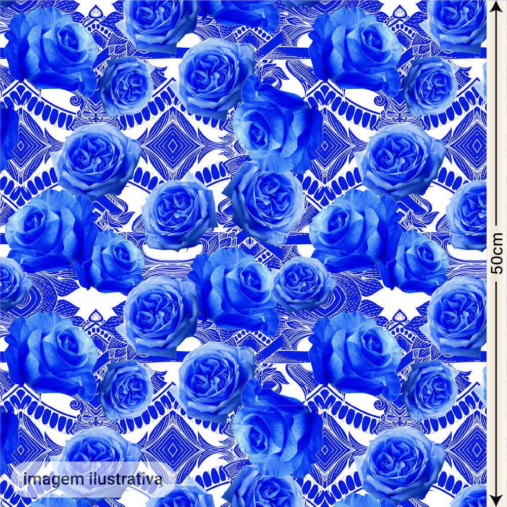 Oxford Digital Rosas Azul Royal