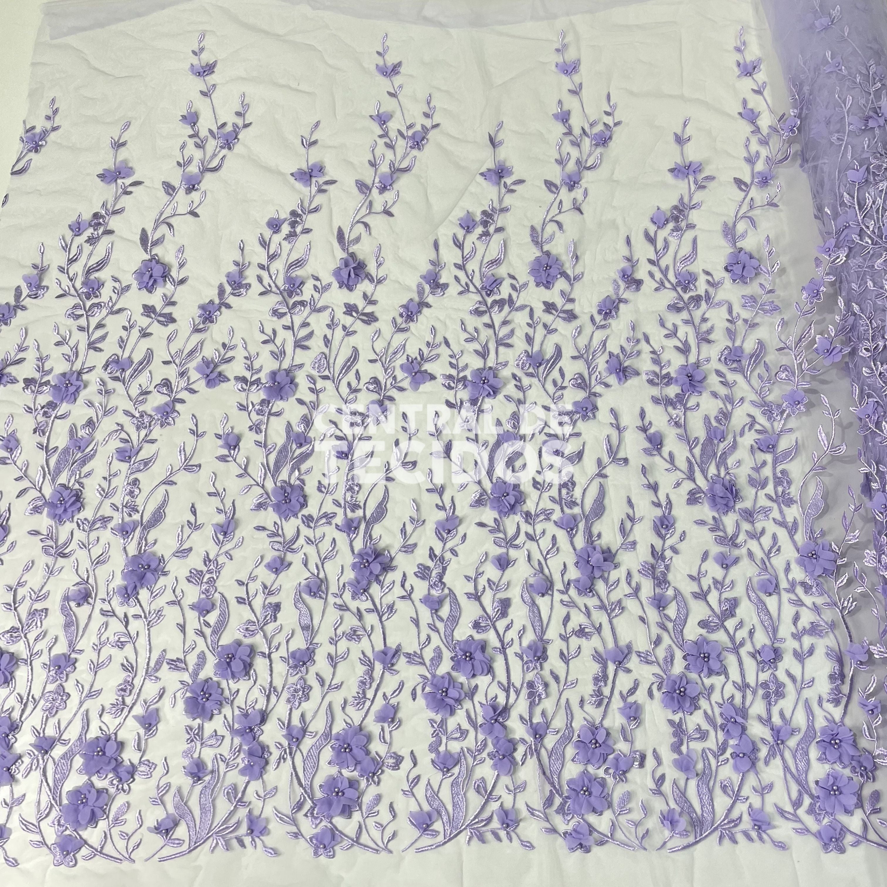 Tule Design Floral 3D Lilás