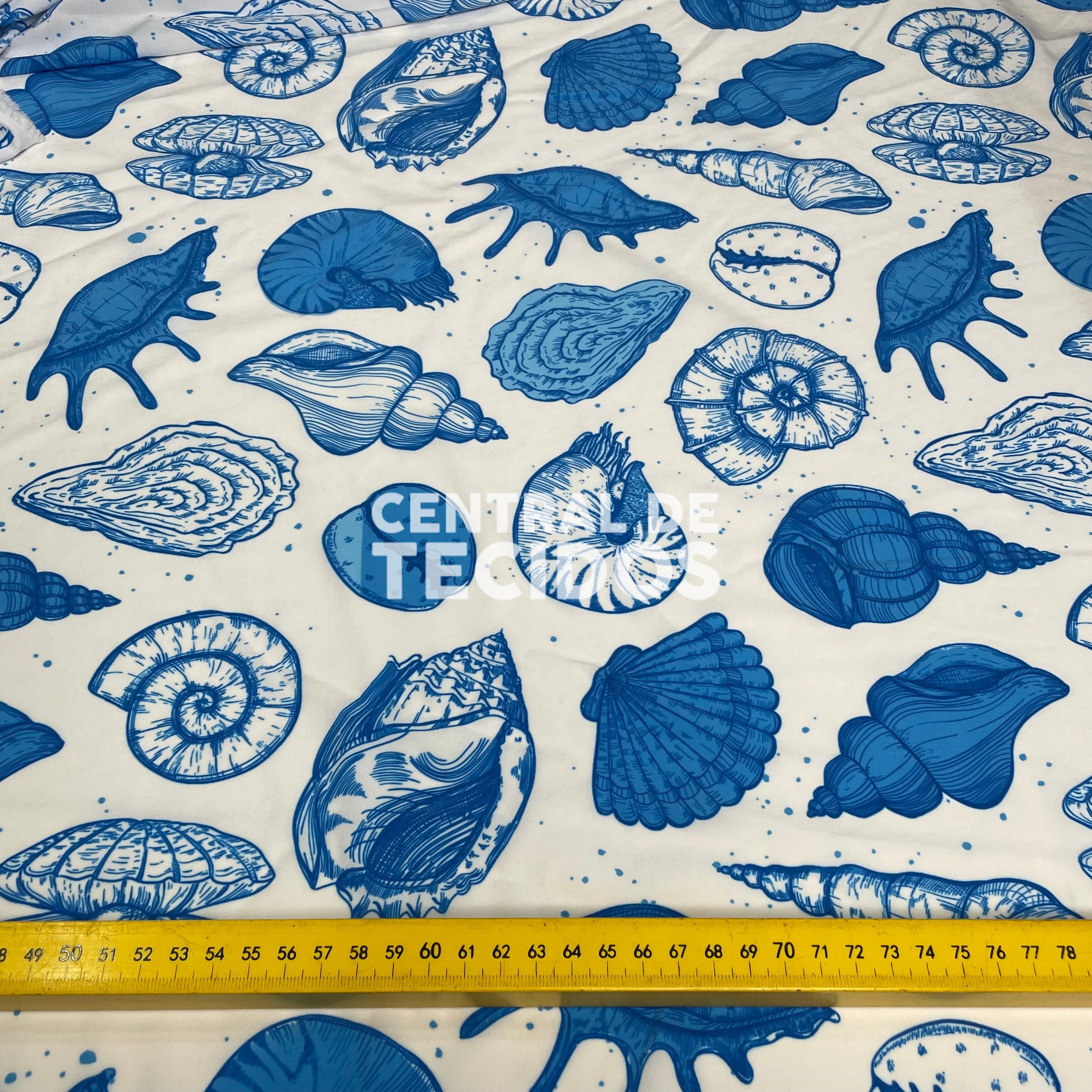 Toque de Seda Digital Conchas Azul Celeste