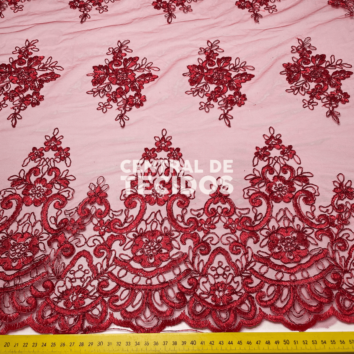 Tule Bordado Metalic Vermelho Fio Vermelho