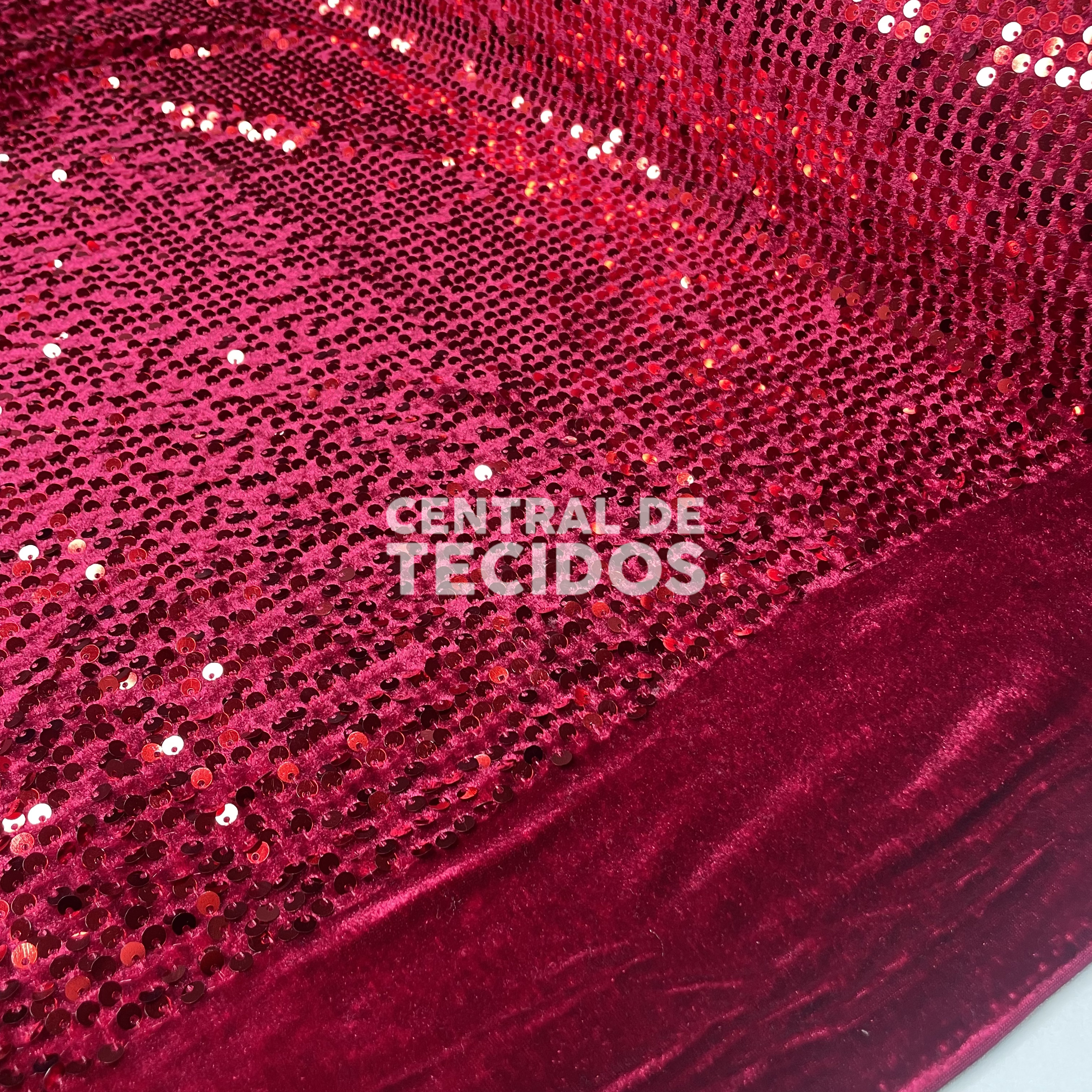 Veludo Paetê Vermelho Bordô