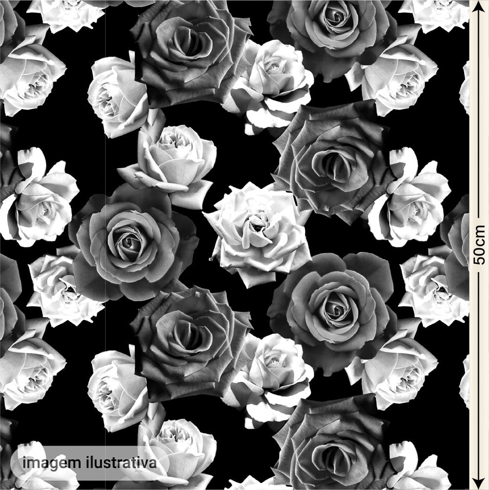 Oxford Digital Rosas Reais Preto e Branco