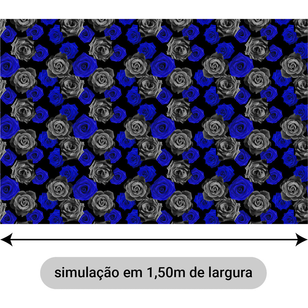 Oxford Digital Rosas Reais Preto Azul