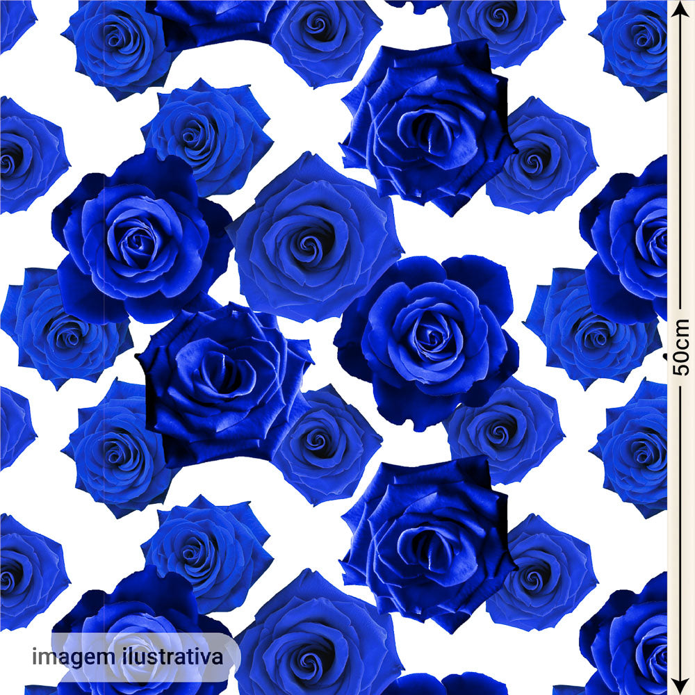 Oxford Digital Rosas Reais Azul Fundo Branco