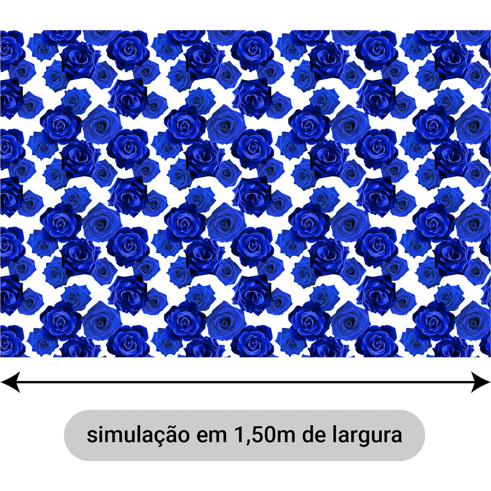 Oxford Digital Rosas Reais Azul Fundo Branco