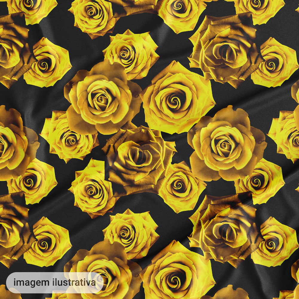 Oxford Digital Rosas Reais Amarelas Fundo Preto