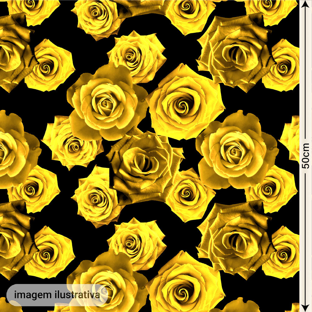 Oxford Digital Rosas Reais Amarelas Fundo Preto