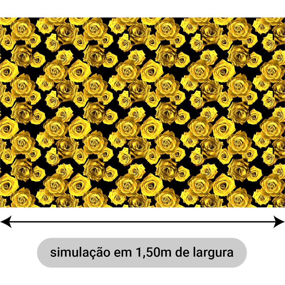 Oxford Digital Rosas Reais Amarelas Fundo Preto
