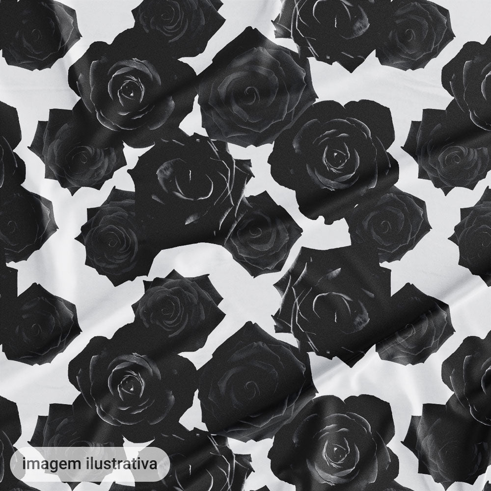 Oxford Digital Rosas Reais Pretas Fundo Branco