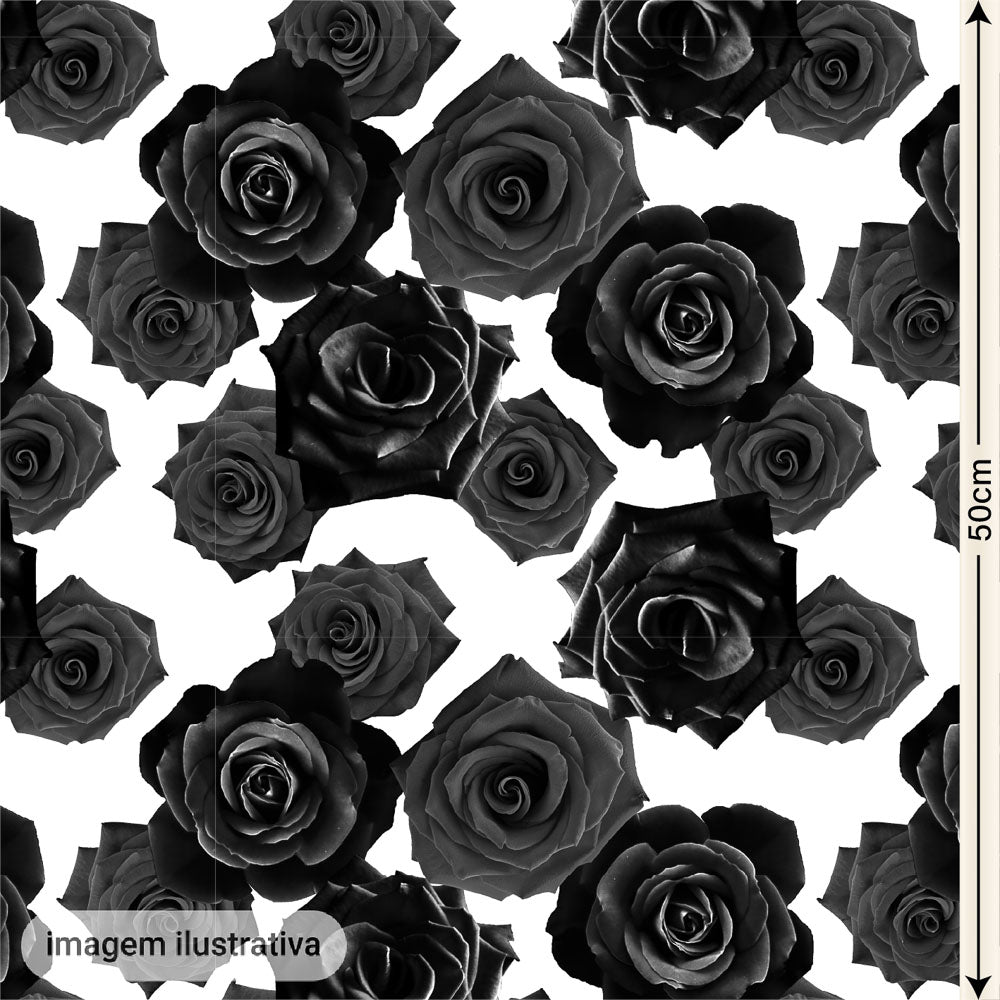 Oxford Digital Rosas Reais Pretas Fundo Branco