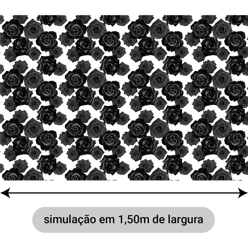Oxford Digital Rosas Reais Pretas Fundo Branco