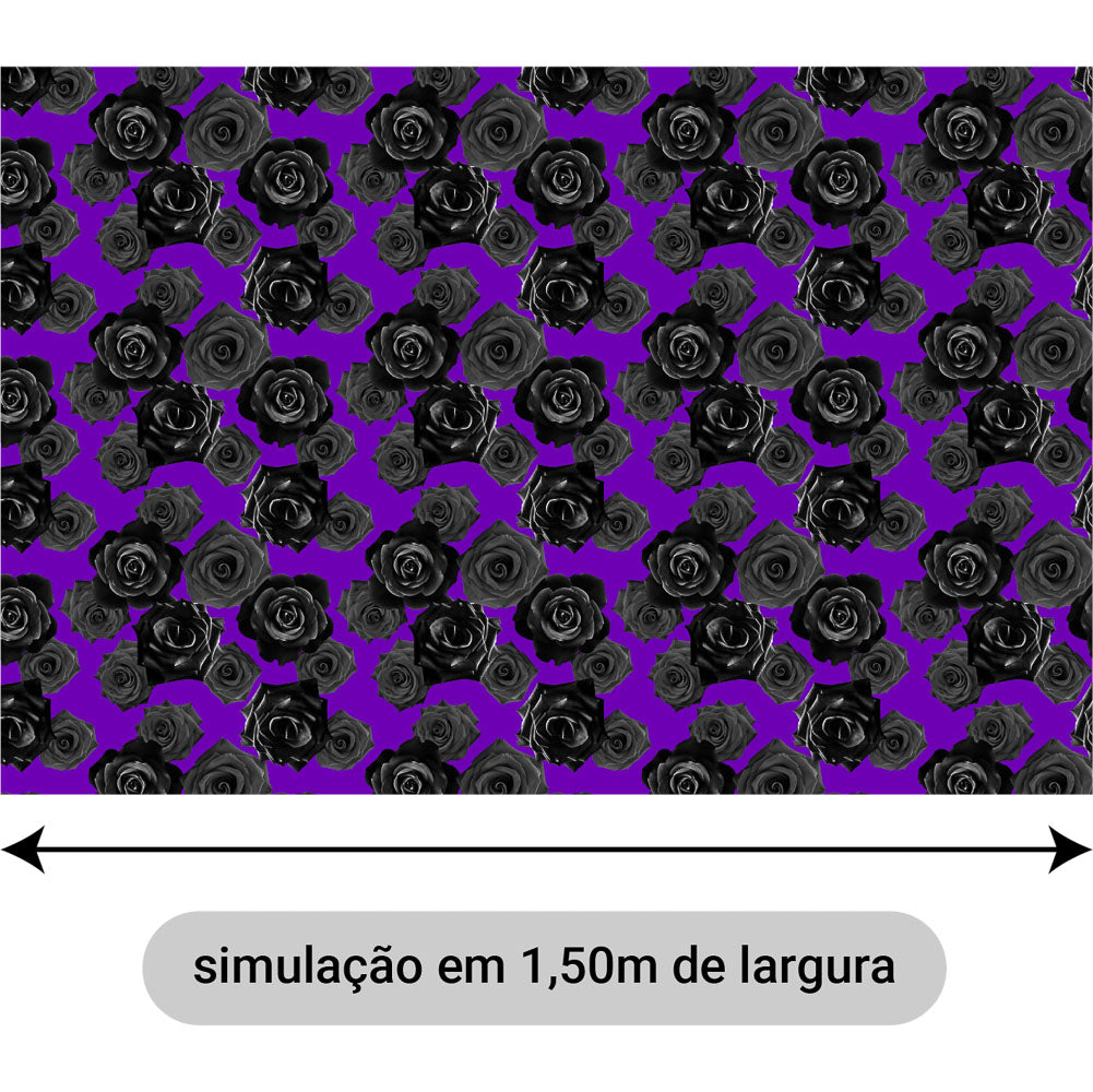 Oxford Digital Rosas Reais Pretas Fundo Roxo