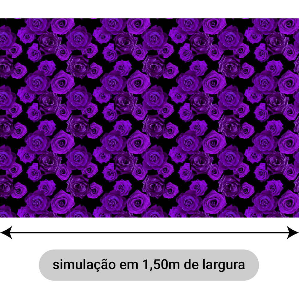 Oxford Digital Rosas Reais Roxas Fundo Preto