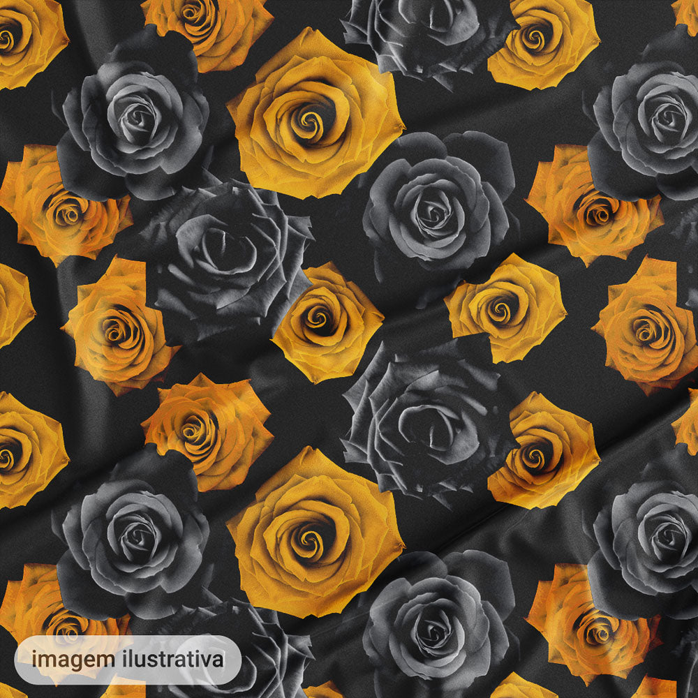 Oxford Digital Rosas Reais Amarelo Queimado e Preto
