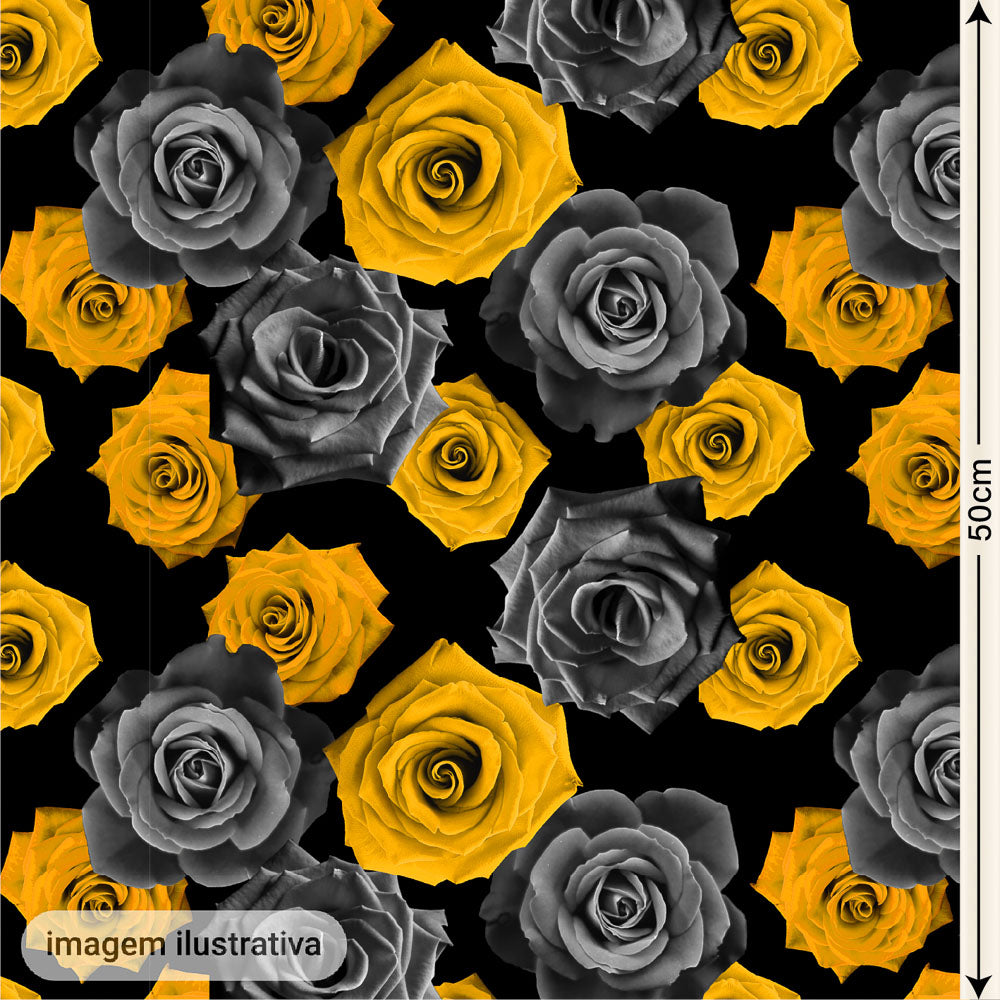 Oxford Digital Rosas Reais Amarelo Queimado e Preto