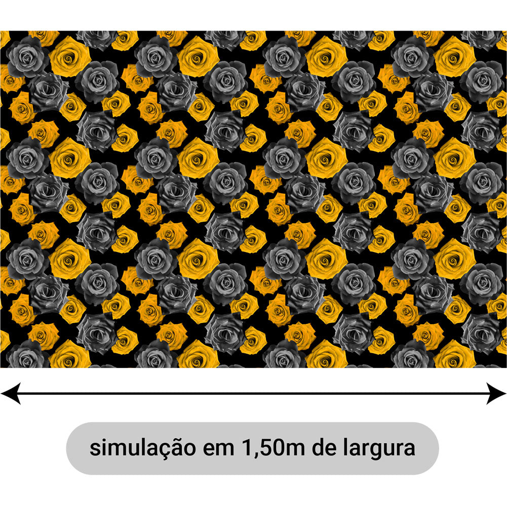 Oxford Digital Rosas Reais Amarelo Queimado e Preto
