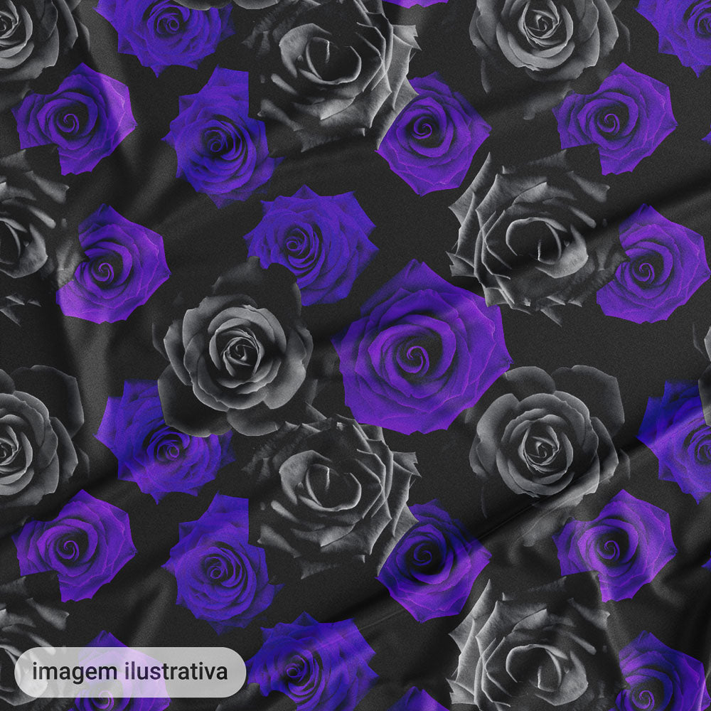 Oxford Digital Rosas Reais Preto Roxo