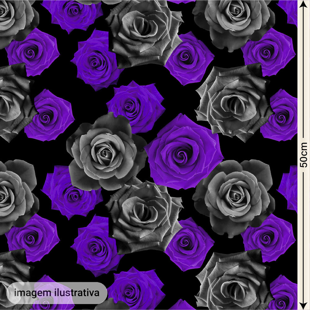 Oxford Digital Rosas Reais Preto Roxo