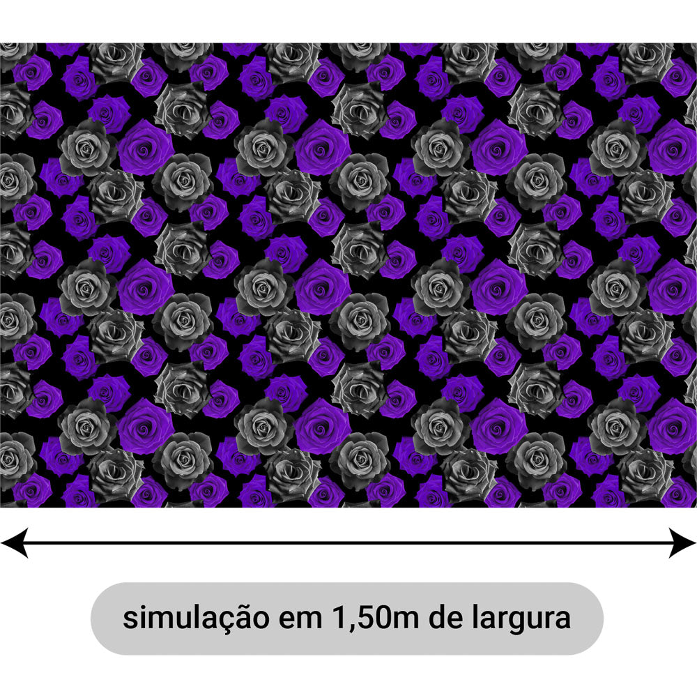 Oxford Digital Rosas Reais Preto Roxo
