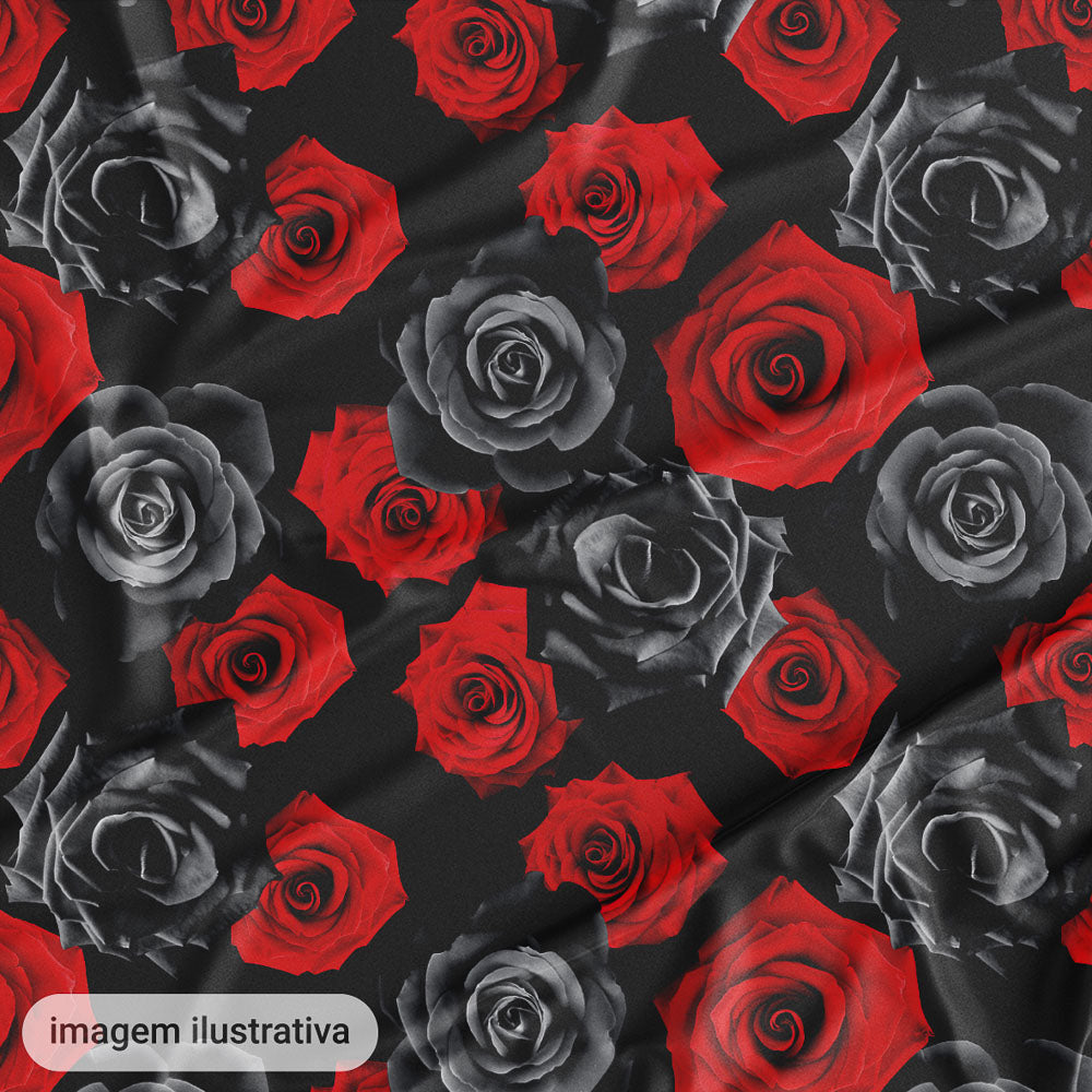 Oxford Digital Rosas Reais Preto Vermelho