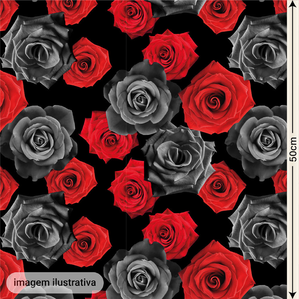 Oxford Digital Rosas Reais Preto Vermelho