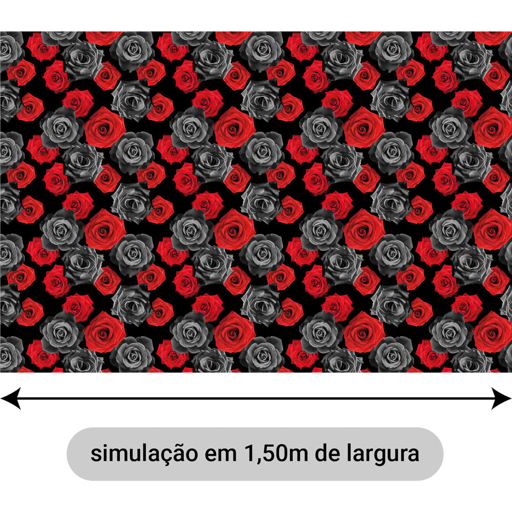 Oxford Digital Rosas Reais Preto Vermelho