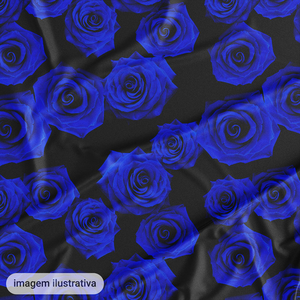 Oxford Digital Rosas Reais Azul Fundo Preto