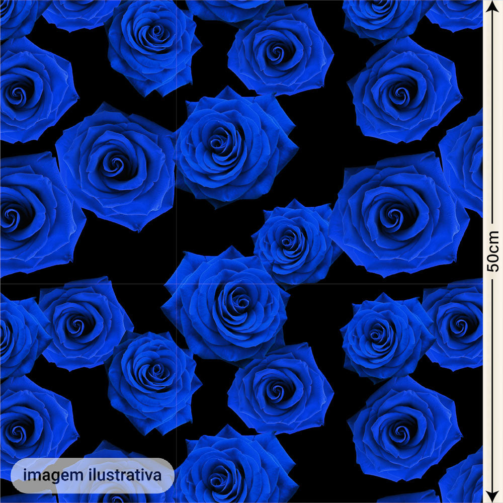 Oxford Digital Rosas Reais Azul Fundo Preto