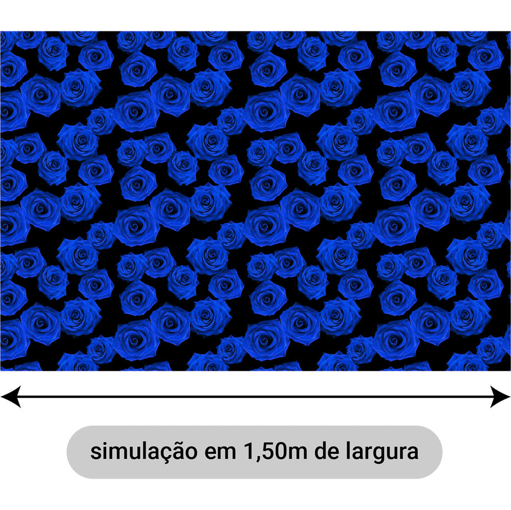 Oxford Digital Rosas Reais Azul Fundo Preto