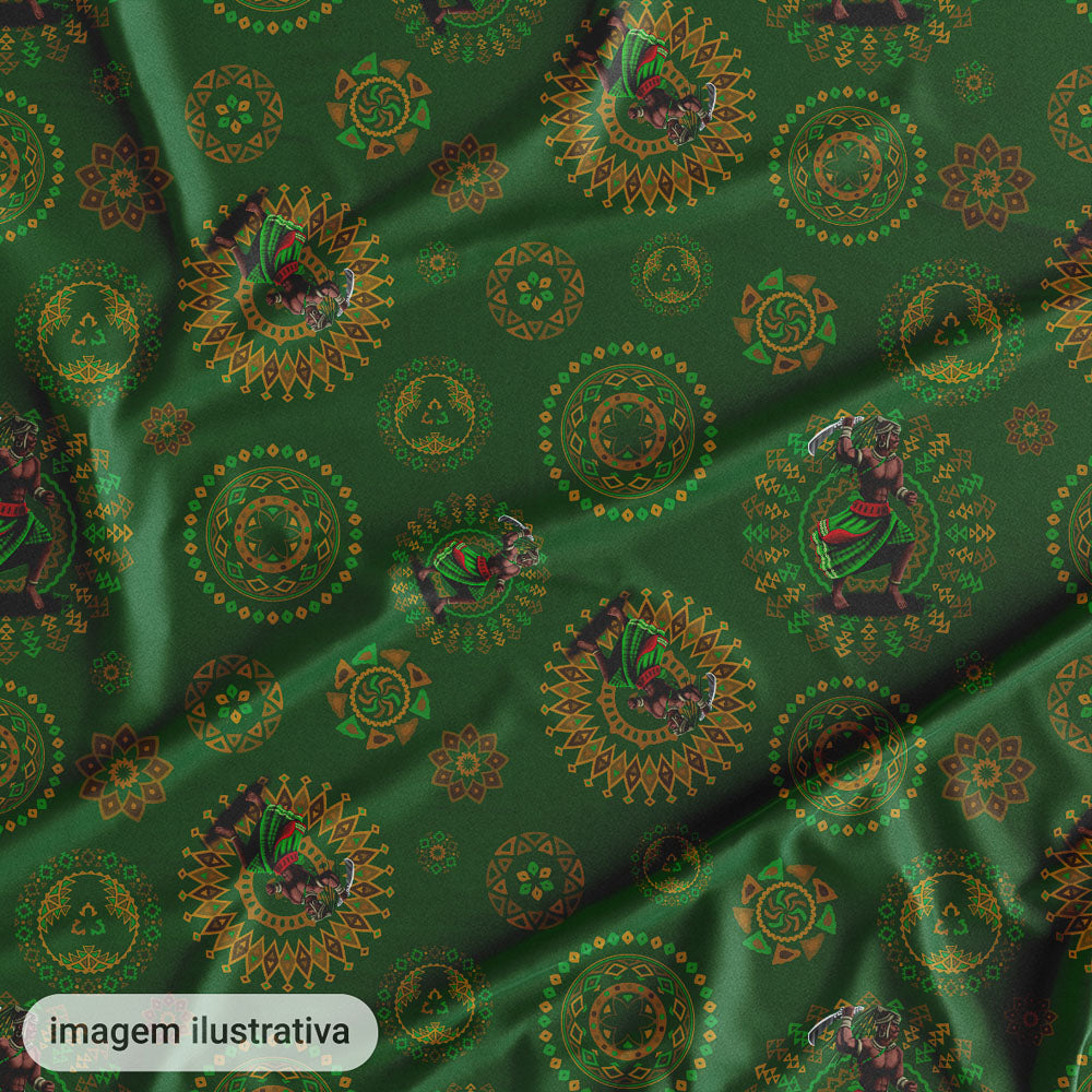 Oxford Digital Estampado Verde e Amarelo Ogum Ogunhê