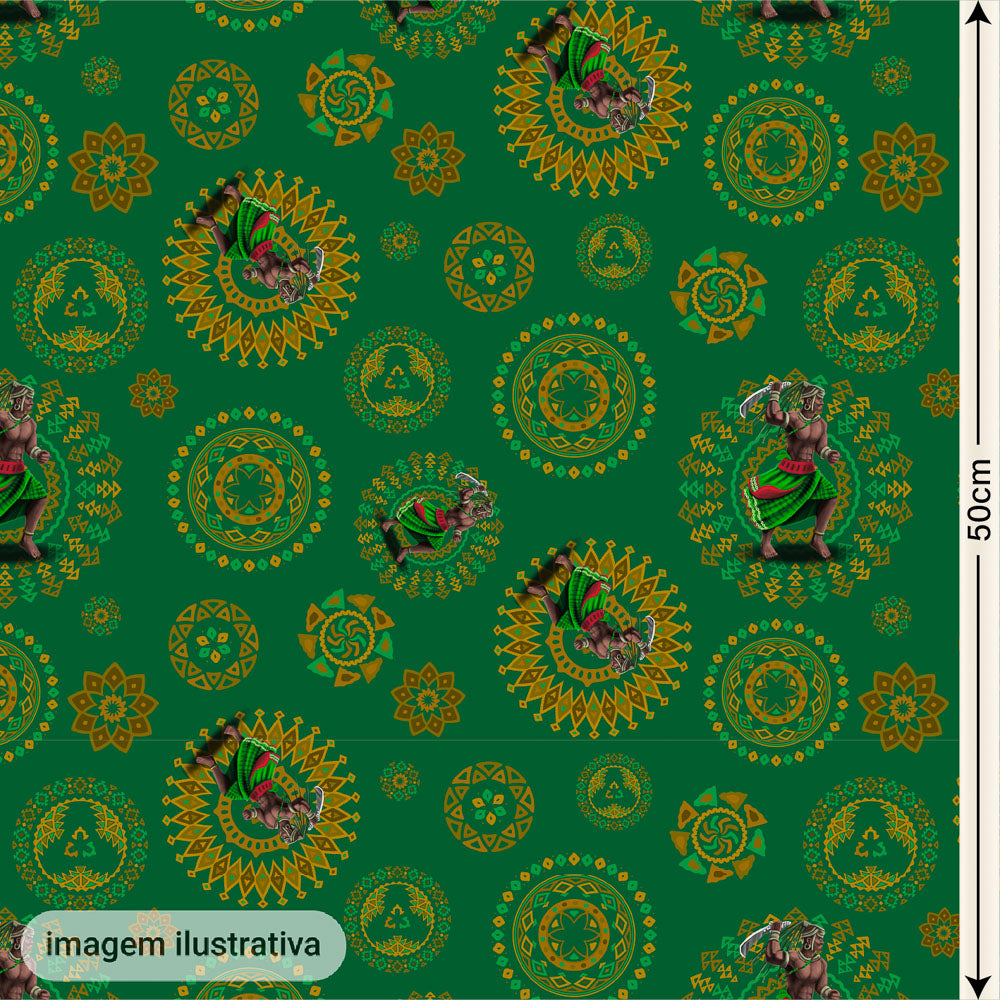 Oxford Digital Estampado Verde e Amarelo Ogum Ogunhê