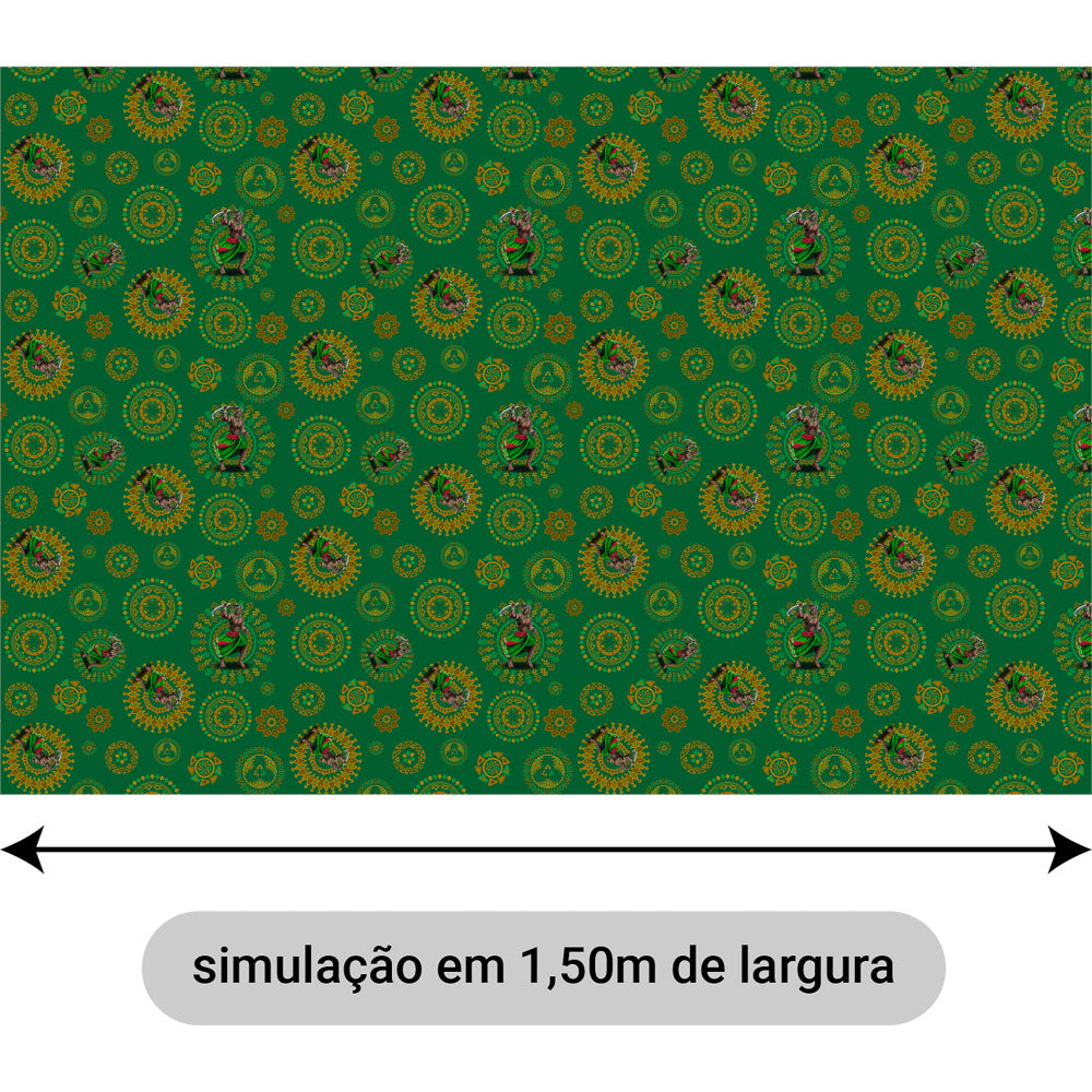 Oxford Digital Estampado Verde e Amarelo Ogum Ogunhê