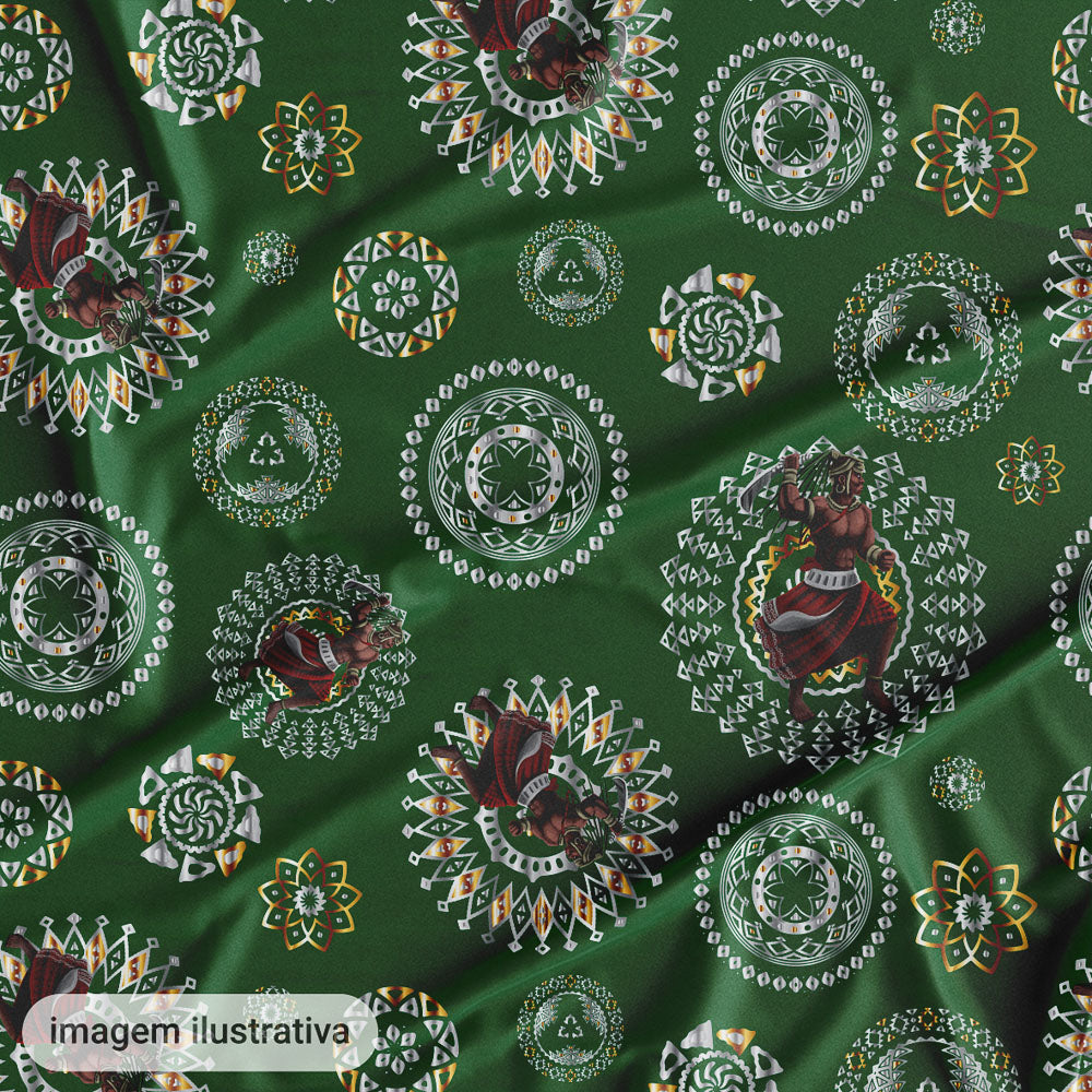 Oxford Digital Estampado Verde e Branco Ogum Ogunhê