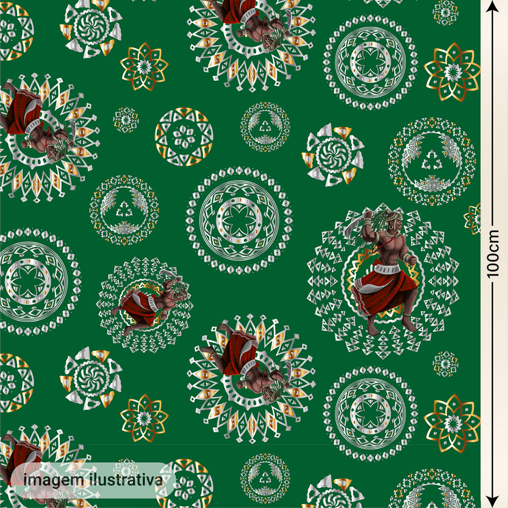 Oxford Digital Estampado Verde e Branco Ogum Ogunhê