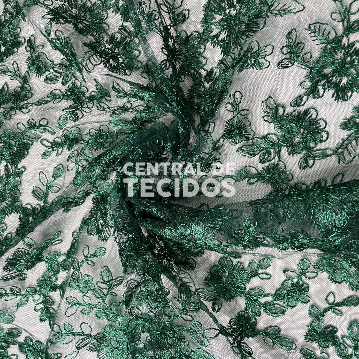 Tule Bordado Metálico GODESS 555 Verde Floresta