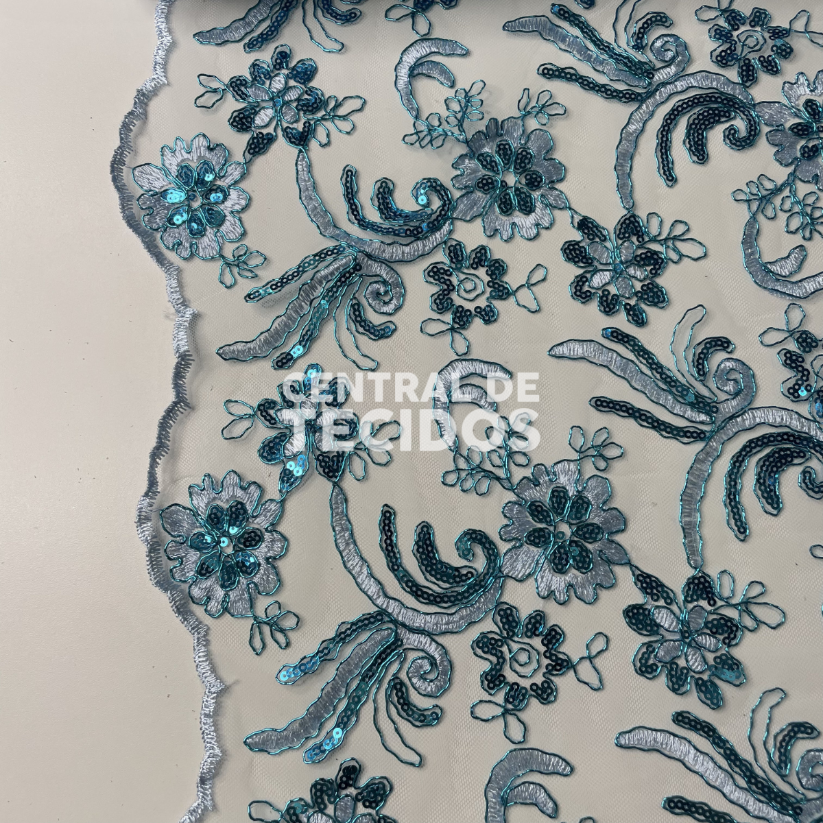 Tule Bordado Metálico GODESS 668 Azul
