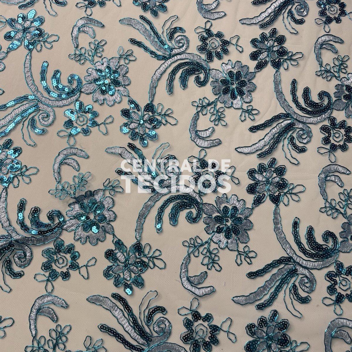 Tule Bordado Metálico GODESS 668 Azul